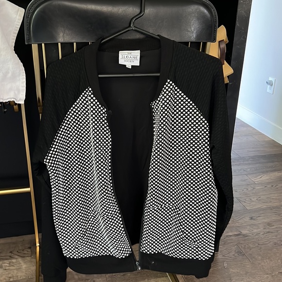 LF Sloane Society black and white polka dotted zip up jacket - Picture 4 of 5